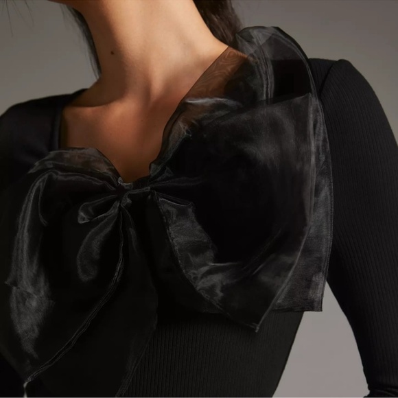 Anthropologie Sunday in Brooklyn Black Ribbed Bow Top Women’s Size Medium - Picture 3 of 14